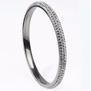 Crystal Pavé Stainless Steel Bangle Bracelet – White, 65x5mm, 3-Row Sparkle Desi